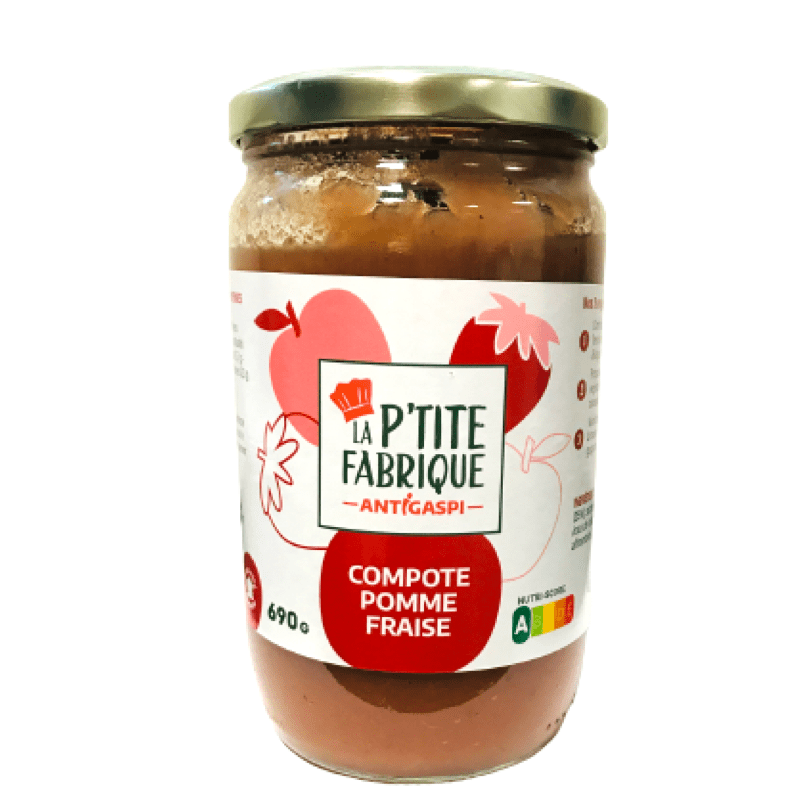 Compote Pomme - Fraise issue de l'Anti Gaspi (690g) - BIO La P'tite Fabrique - Anti Gapsi vrac-zero-dechet-ecolo-saint-andre-cubza