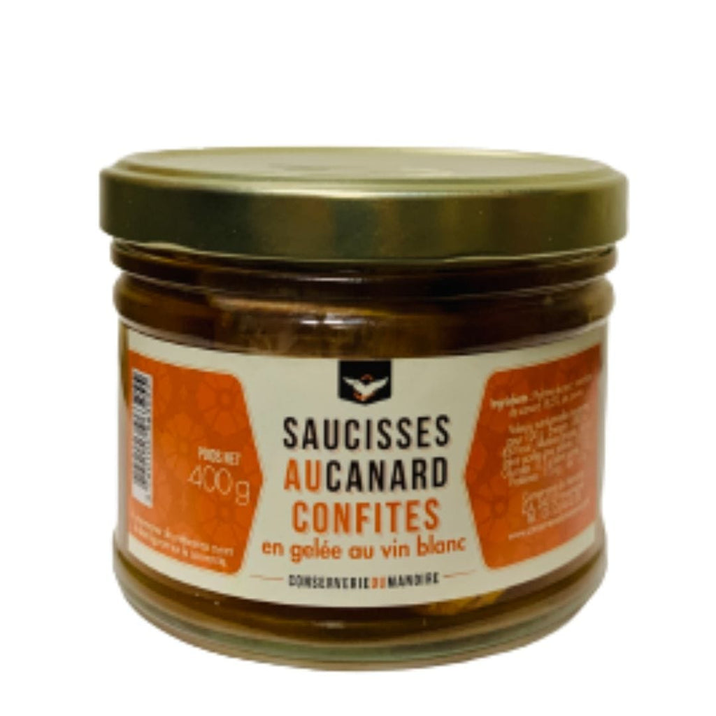 Saucisses au canard confites - gelée au vin blanc (400g) Conserverie du manoire vrac-zero-dechet-ecolo-saint-andre-cubza