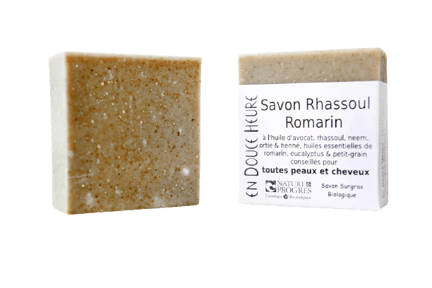 Savon surgras Rhassoul Romarin - CHEVEUX & CORPS (100g) En Douce Heure vrac-zero-dechet-ecolo-saint-andre-cubza